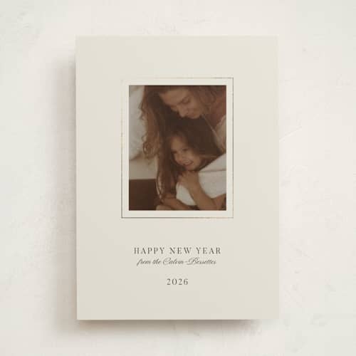 This is a milk foil pressed holiday cards with foil pressed by Studio Suku called gold frame printing on recycled smooth signature in standard