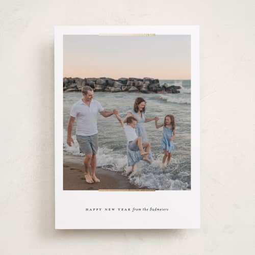 This is a snow foil pressed holiday cards with foil pressed by Carolyn Nicks called easel printing on recycled smooth signature in standard