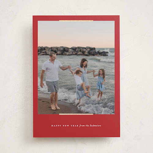 This is a cardinal foil pressed holiday cards with foil pressed by Carolyn Nicks called easel printing on recycled smooth signature in standard