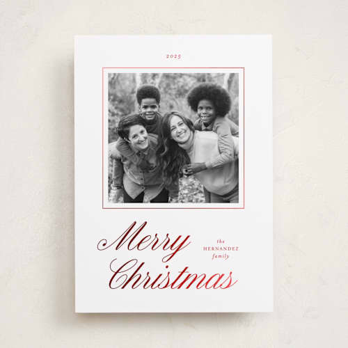 This is a santa suit foil pressed holiday cards with foil pressed by Blustery August called stollen printing on recycled smooth signature in standard