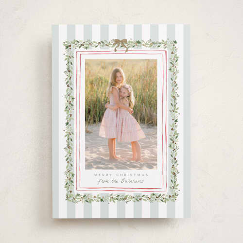 This is a winter mint foil pressed holiday cards with foil pressed by Everett Paper Goods called coastal garland printing on recycled smooth signature in standard