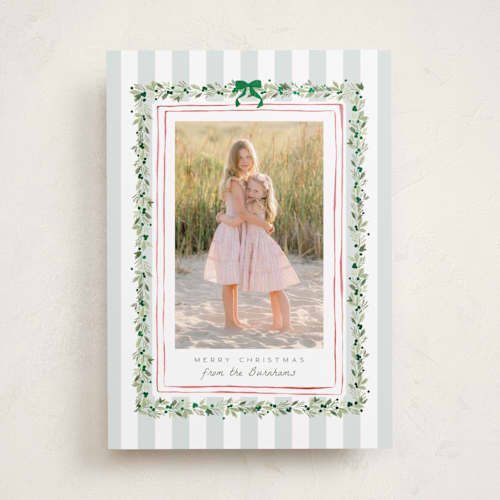 This is a winter mint foil pressed holiday cards with foil pressed by Everett Paper Goods called coastal garland printing on recycled smooth signature in standard