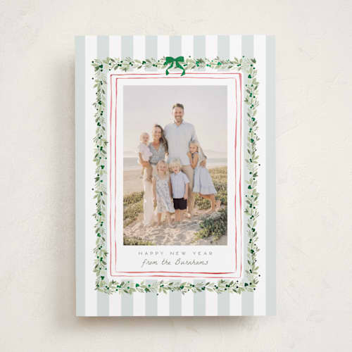 This is a winter mint foil pressed holiday cards with foil pressed by Everett Paper Goods called coastal garland printing on recycled smooth signature in standard