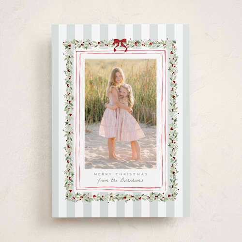 This is a winter mint foil pressed holiday cards with foil pressed by Everett Paper Goods called coastal garland printing on recycled smooth signature in standard