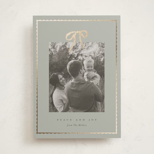 This is a mint foil pressed holiday cards with foil pressed by Kasia Sikorska called brightly wrapped printing on recycled smooth signature in standard