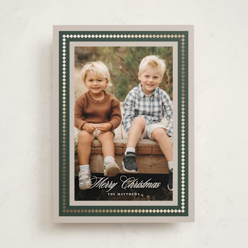 This is a evergreen foil pressed holiday cards with foil pressed by Kaydi Bishop called gilt diamonds printing on recycled smooth signature in standard