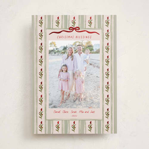 This is a stocking foil pressed holiday cards with foil pressed by Creo Study called hand-drawn vintage garden printing on recycled smooth signature in standard