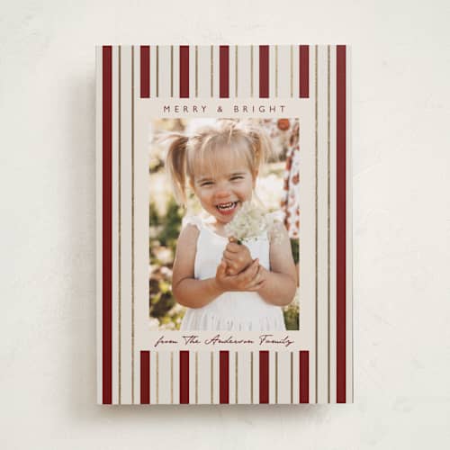 This is a candy cane foil pressed holiday cards with foil pressed by Elly called candy stripes printing on recycled smooth signature in standard