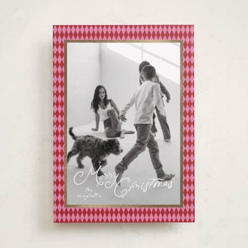 This is a gumdrop foil pressed holiday cards with foil pressed by Tamara Hilje called harlequin printing on recycled smooth signature in standard
