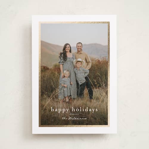 This is a snowfall foil pressed holiday cards with foil pressed by Jessica Williams called dulcet printing on recycled smooth signature in standard