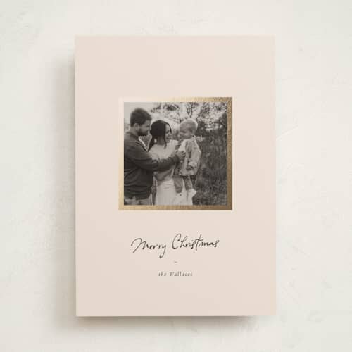 This is a cream foil pressed holiday cards with foil pressed by Sara Hicks Malone called winterlight printing on recycled smooth signature in standard