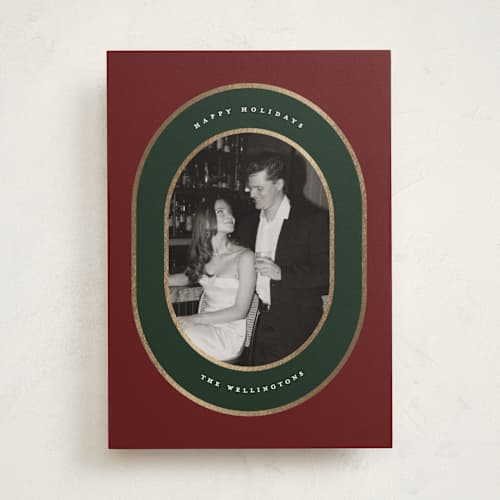 This is a wine foil pressed holiday cards with foil pressed by Grae called holiday velvet printing on recycled smooth signature in standard
