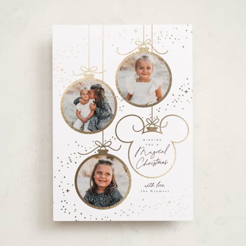This is a snow foil pressed holiday cards with foil pressed by Everett Paper Goods called baubles printing on recycled smooth signature in standard