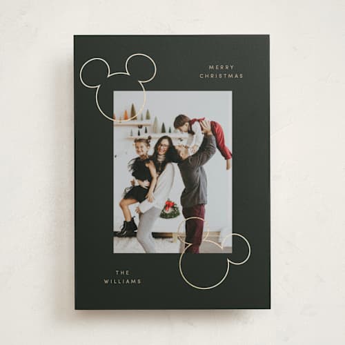 This is a mickey foil pressed holiday cards with foil pressed by Pixel and Hank called hey mickey printing on recycled smooth signature in standard