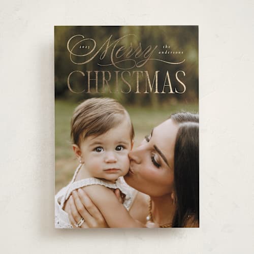 This is a vanilla foil pressed holiday cards with foil pressed by Stacy Maalouf called simply elegant printing on recycled smooth signature in standard