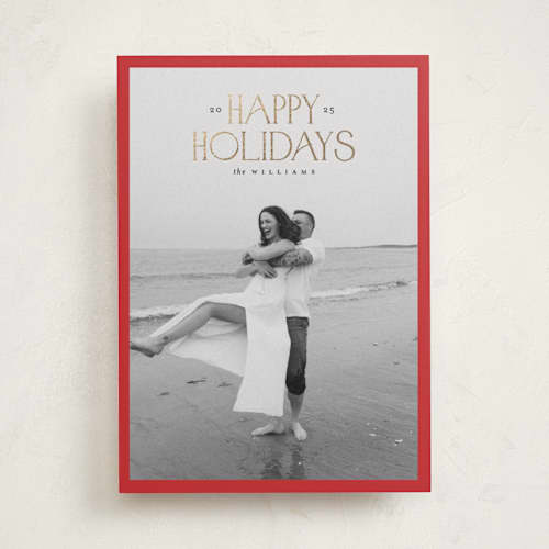 This is a santa’s hat foil pressed holiday cards with foil pressed by Carolyn Nicks called headline printing on recycled smooth signature in standard