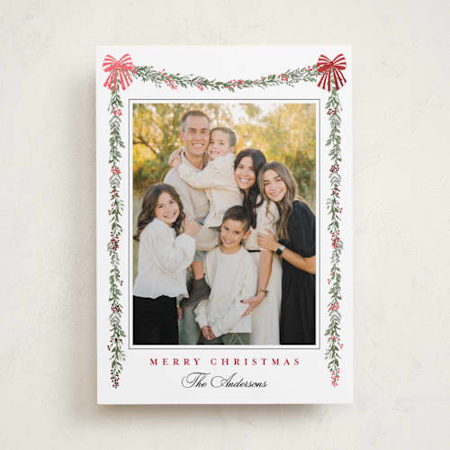 This is a candy cane foil pressed holiday cards with foil pressed by Susan Moyal called holly & bows printing on recycled smooth signature in standard