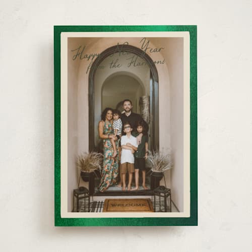 This is a forest foil pressed holiday cards with foil pressed by Maja Cunningham called vintage photo card printing on recycled smooth signature in standard