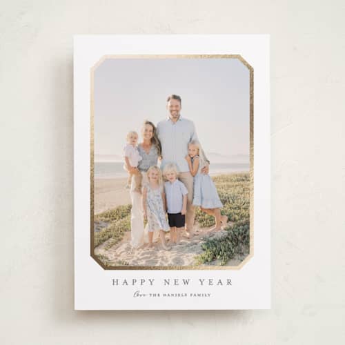 This is a ash foil pressed holiday cards with foil pressed by Carolyn MacLaren called vintage bevel printing on recycled smooth signature in standard