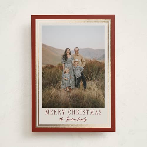 This is a rust foil pressed holiday cards with foil pressed by Petra Kern called prairie printing on recycled smooth signature in standard