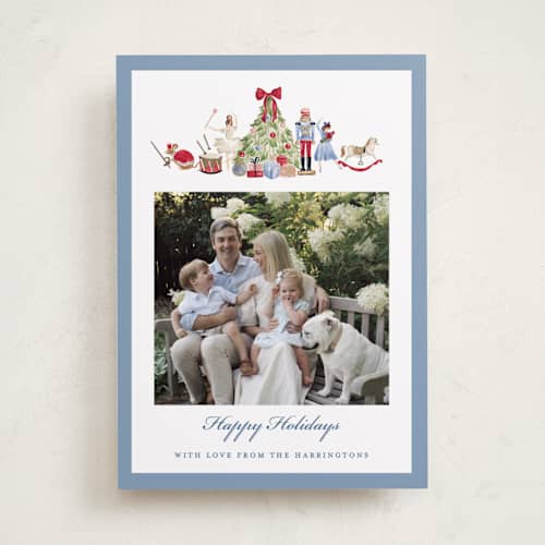 This is a frost foil pressed holiday cards with foil pressed by Sarah Knight called nutcracker printing on recycled smooth signature in standard