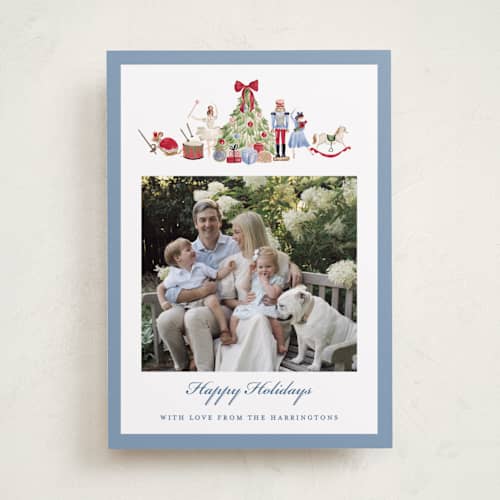 This is a frost foil pressed holiday cards with foil pressed by Sarah Knight called nutcracker printing on recycled smooth signature in standard