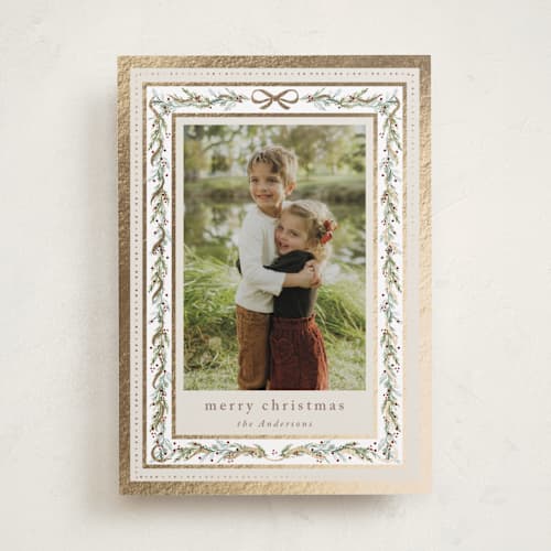 This is a ivory foil pressed holiday cards with foil pressed by Petra Kern called ever shine printing on recycled smooth signature in standard