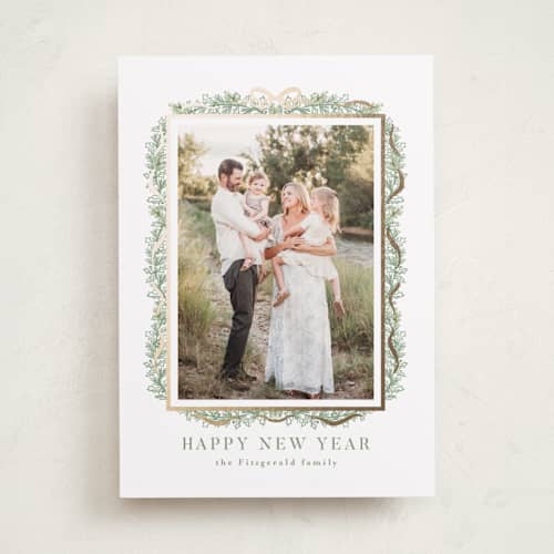 This is a juniper foil pressed holiday cards with foil pressed by Petra Kern called linea printing on recycled smooth signature in standard