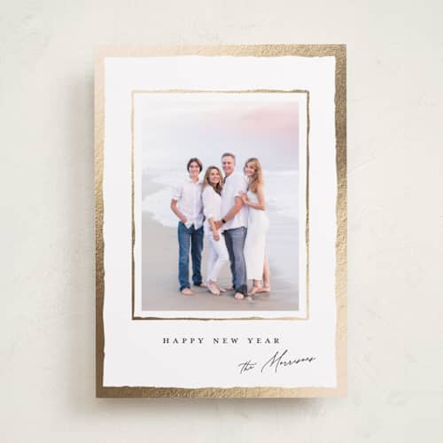 This is a snowfall foil pressed holiday cards with foil pressed by Petra Kern called gildy printing on recycled smooth signature in standard