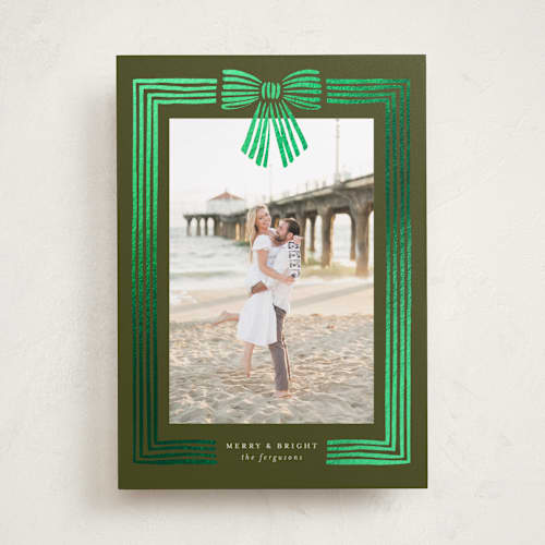 This is a forest foil pressed holiday cards with foil pressed by Iveta Angelova called ribbon framed printing on recycled smooth signature in standard