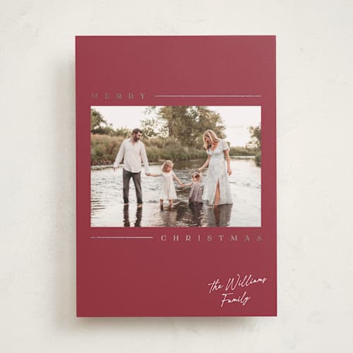 This is a berry foil pressed holiday cards with foil pressed by Robert and Stella called kent printing on recycled smooth signature in standard