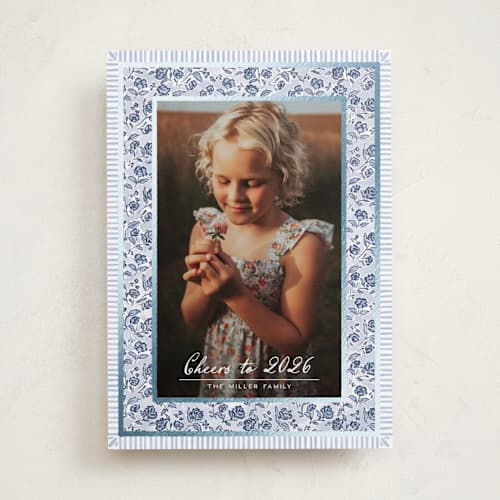 This is a frost foil pressed holiday cards with foil pressed by Jenna Holcomb called a cottage christmas printing on recycled smooth signature in standard