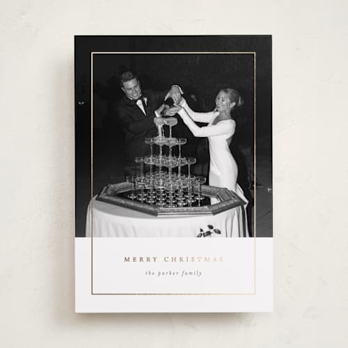 This is a snow foil pressed holiday cards with foil pressed by Brianne Larsen called classic border printing on recycled smooth signature in standard