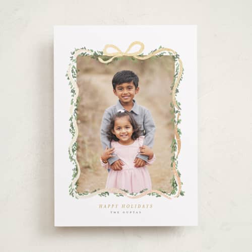 This is a butter foil pressed holiday cards with foil pressed by Itsy Belle Studio called ribbonly frame printing on recycled smooth signature in standard