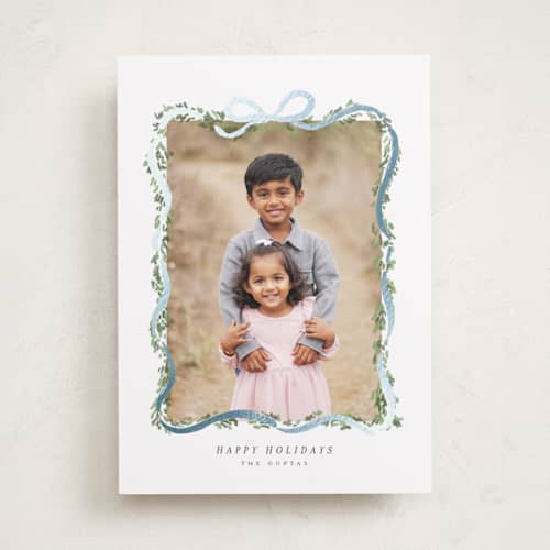 This is a juniper foil pressed holiday cards with foil pressed by Itsy Belle Studio called ribbonly frame printing on recycled smooth signature in standard