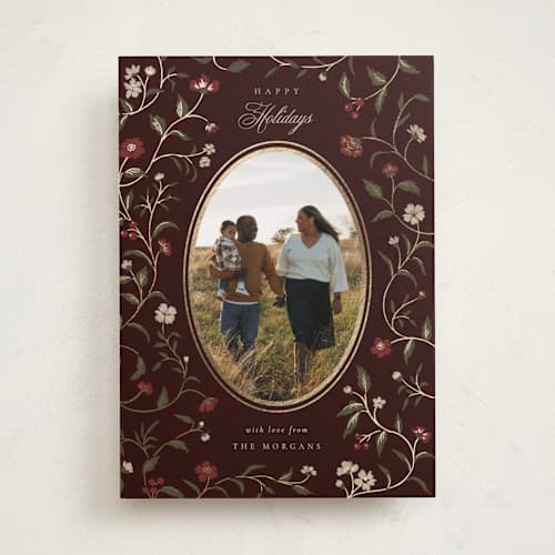 This is a wine foil pressed holiday cards with foil pressed by Elly called a gilded season printing on recycled smooth signature in standard