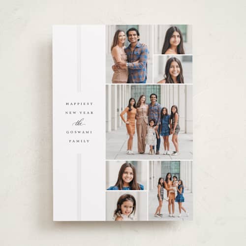 This is a snow gloss press holiday cards with gloss press by Jessica Williams called signature stripes printing on recycled smooth signature in standard