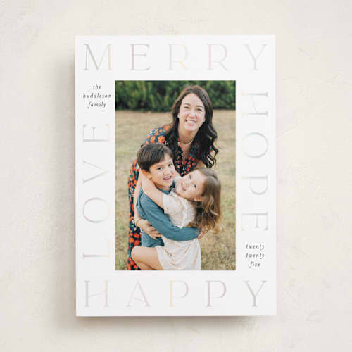 This is a snow gloss press holiday cards with gloss press by Lehan Veenker called framed in love printing on recycled smooth signature in standard