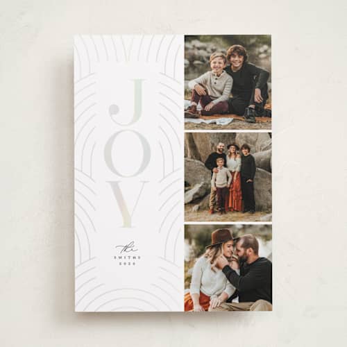 This is a raven gloss press holiday cards with gloss press by Laura Hamm called classical joy printing on recycled smooth signature in standard
