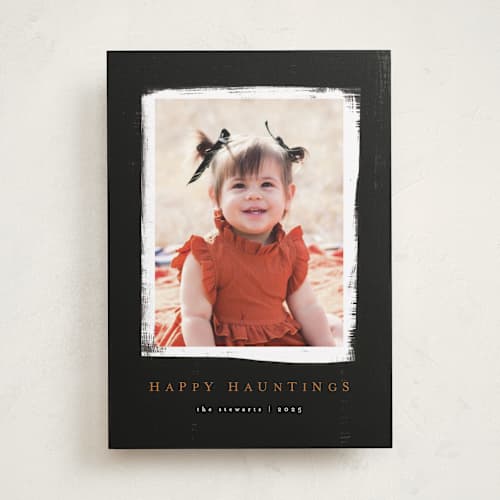 This is a noir halloween party invitations cards with standard by Angela Garrick called happy hauntings printing on recycled smooth signature in standard