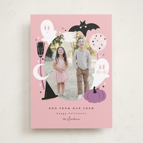 This is a candy halloween party invitations cards with standard by Corinne Malesic called little boo printing on recycled smooth signature in standard