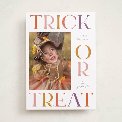 This is a candy bucket halloween party invitations cards with standard by Jackie Crawford called bold trick or treat printing on recycled smooth signature in standard