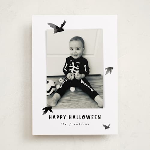 This is a midnight halloween party invitations cards with standard by Angela Garrick called batty printing on recycled smooth signature in standard