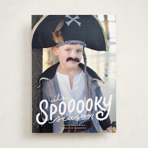 This is a ghostly halloween party invitations cards with standard by Ashley DeMeyere called spooooky season printing on recycled smooth signature in standard