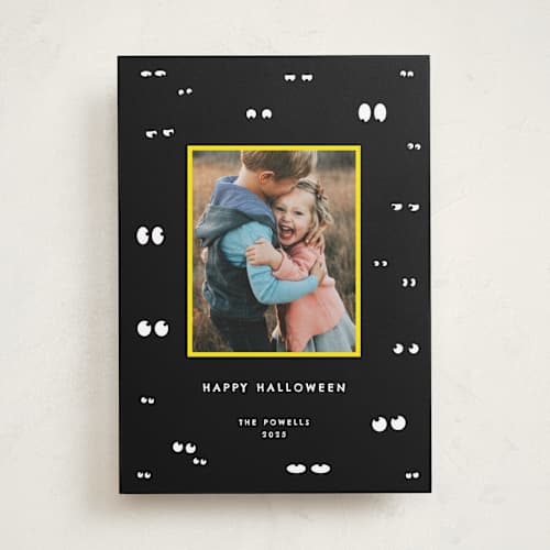 This is a darkness halloween party invitations cards with standard by Sumak Studio called very scary eyes printing on recycled smooth signature in standard