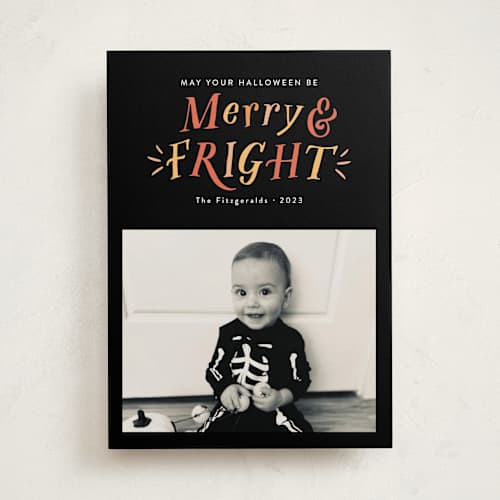 This is a candy halloween party invitations cards with standard by Jackie Crawford called merry and fright printing on recycled smooth signature in standard