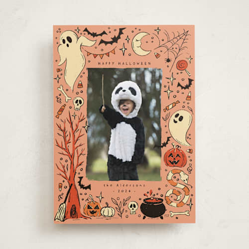 This is a pumpkin halloween party invitations cards with standard by Anastasia Makarova called halloween frame printing on recycled smooth signature in standard