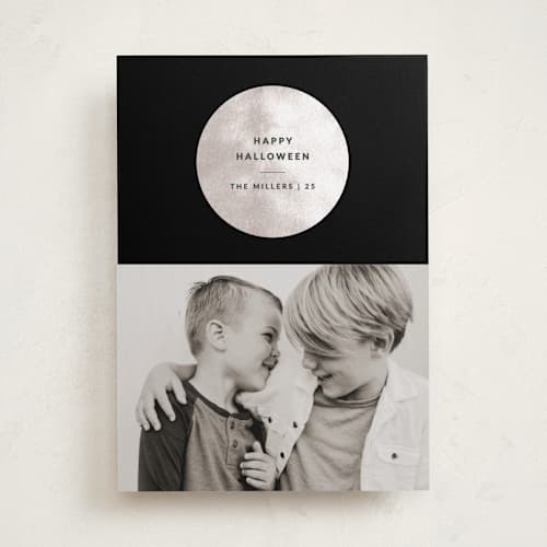 This is a night halloween party invitations cards with standard by Sumak Studio called full moon printing on recycled smooth signature in standard