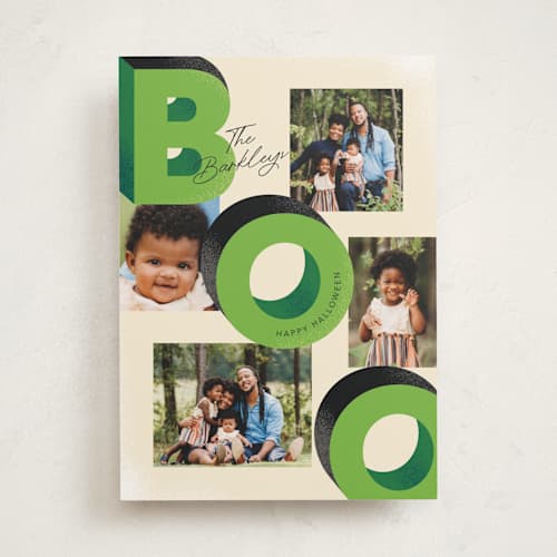 This is a lime halloween party invitations cards with standard by Stacey Day called retro pop printing on recycled smooth signature in standard