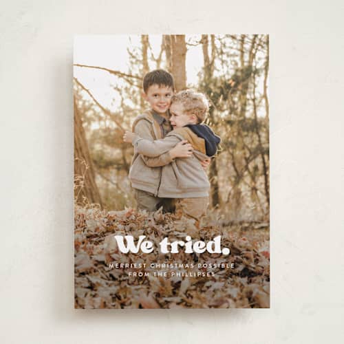 This is a snowy night new year photo cards with standard by Itsy Belle Studio called we tried. printing on recycled smooth signature in standard